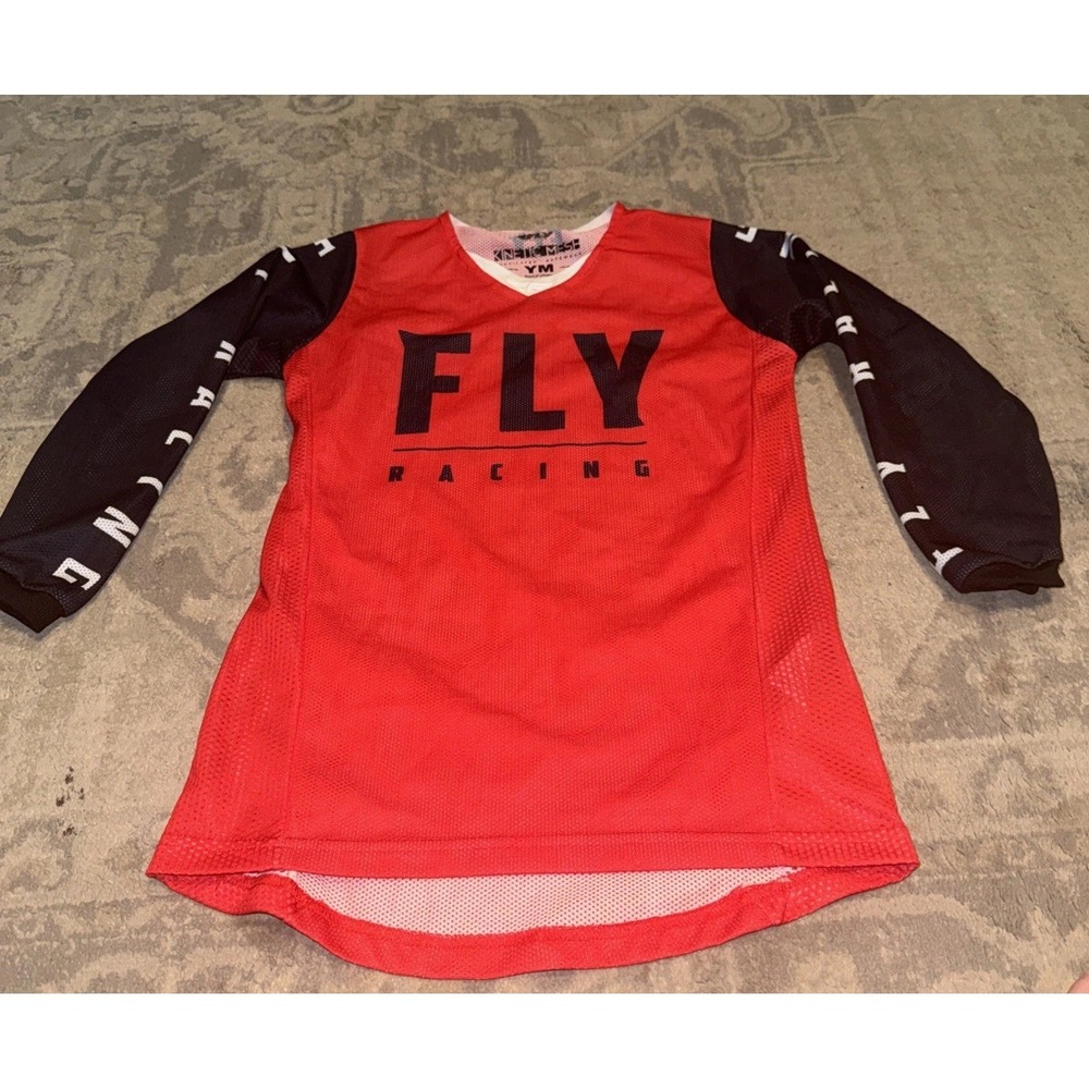 Fly Racing Jersey Youth Boys Sz Large Red Shirt MX Motorcross Kinetic‎